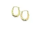 Lightweight 10K Yellow Gold Scalloped Hoop Earrings – 19mm Oval Swirl Design